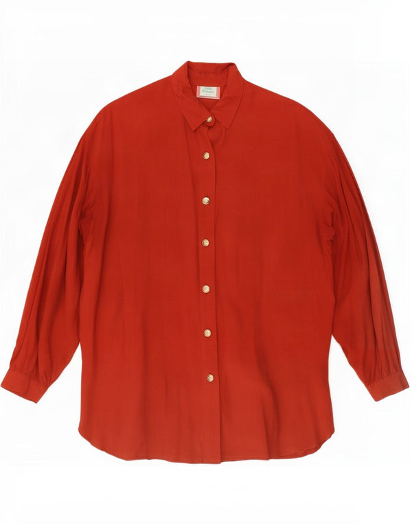 Vintage Mujer Camisa Gráfica Blusa IT 42 Viscosa Roja Mediana