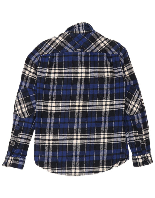 SUPERDRY Hombre Camisa De Franela De Algodón A Cuadros Azul Pequeño