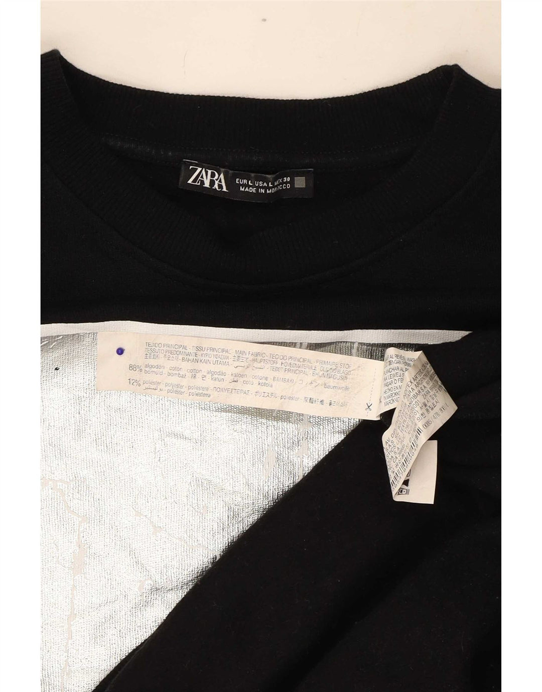 Zara Mujer Gráfico Sudadera De Gran Tamaño Jersey Reino Unido 46 Grande Algodón Negro