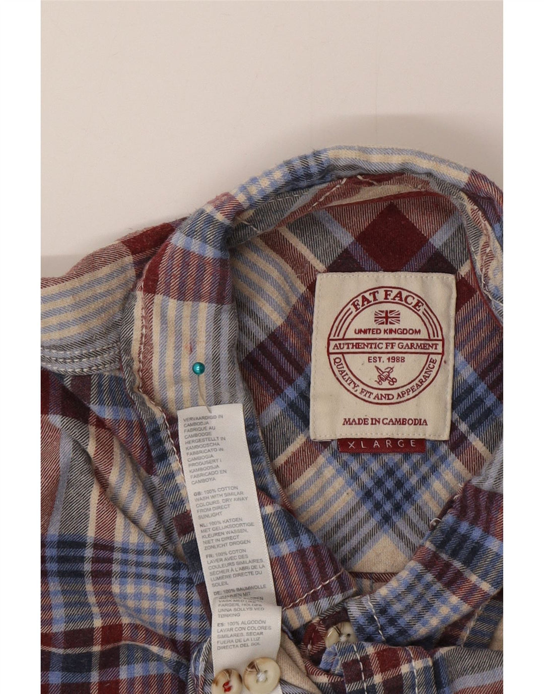 Camisa de franela para hombre Fat Face XL Algodón a cuadros multicolor
