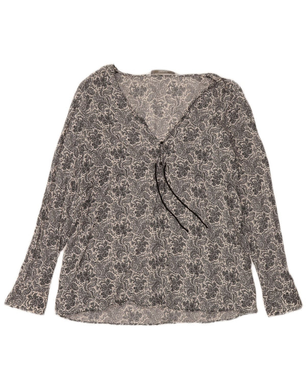 Zara Mujer Trafaluc Top Manga Larga UK 42 Medio Azul Marino Paisley Viscosa