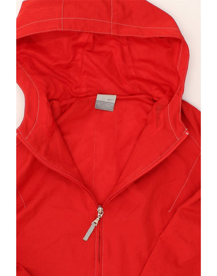 NIKE Womens Hooded Rain Jacket UK 12/14 Large Red Colourblock Polyester Vintage Nike and Second-Hand Nike from Messina Hembry 