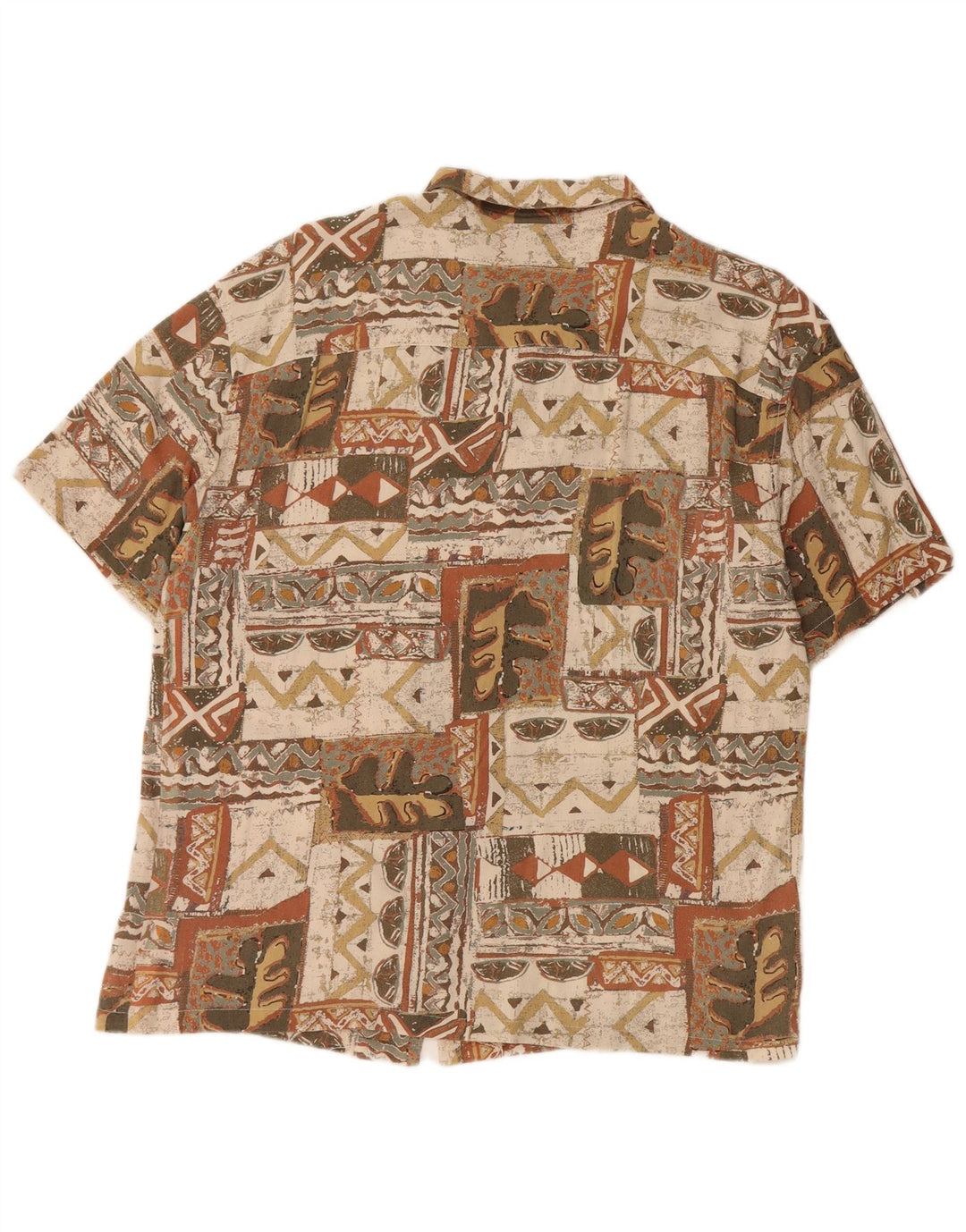 PULL & BEAR Camisa Manga Corta Hombre Talla 38 Medium Beige Patchwork