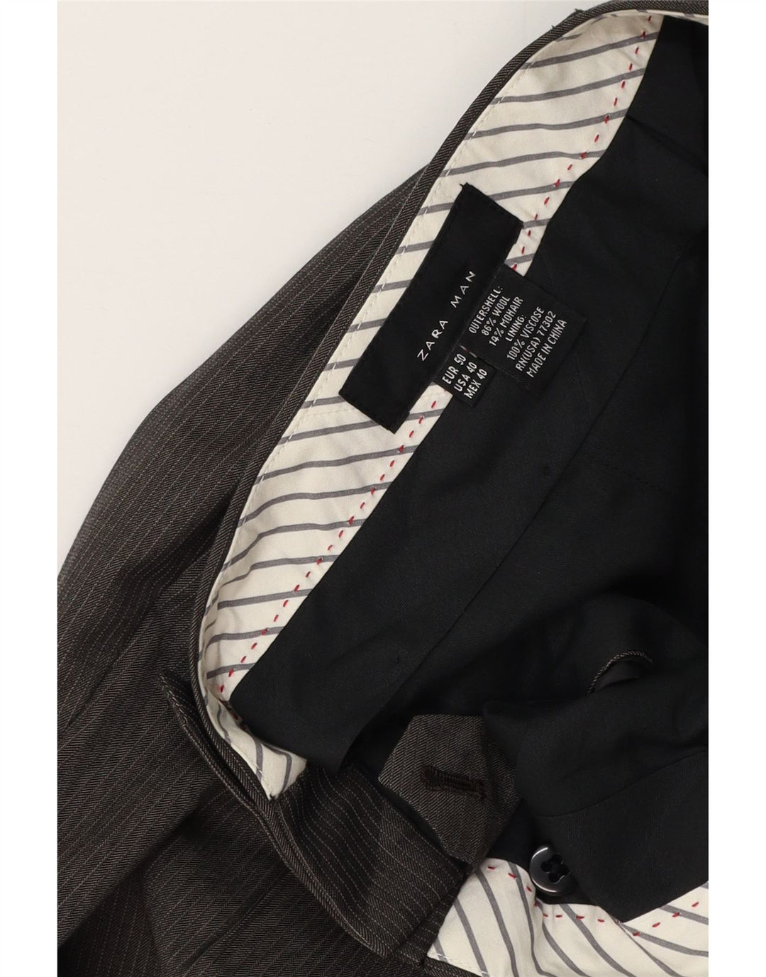 ZARA Hombre Pantalón Traje Recto W32 L35 Lana Rayas Gris