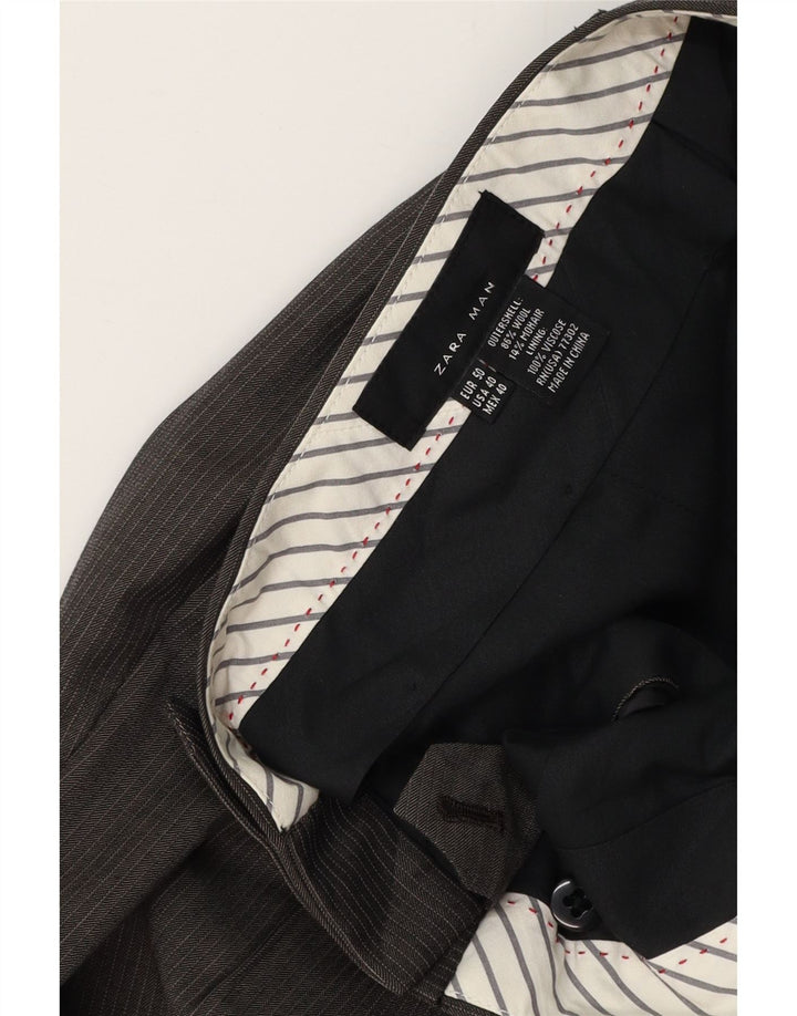 ZARA Hombre Pantalón Traje Recto W32 L35 Lana Rayas Gris