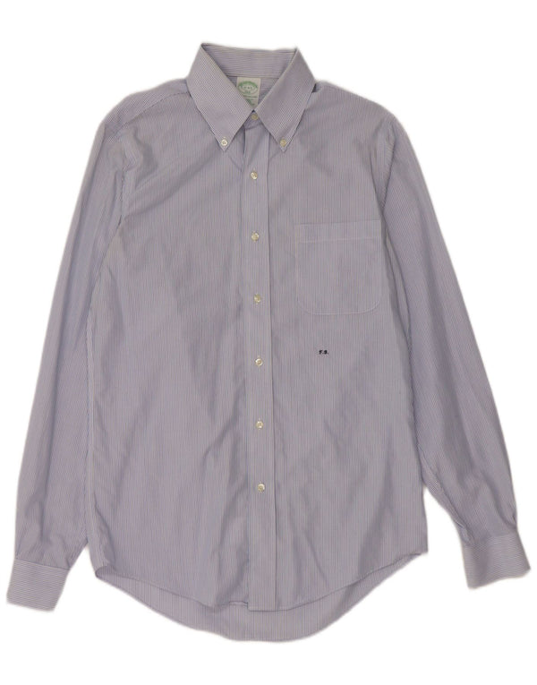 Brooks Brothers Mens 346 Camisa Tamaño 15 Algodón Rayado Azul Medio