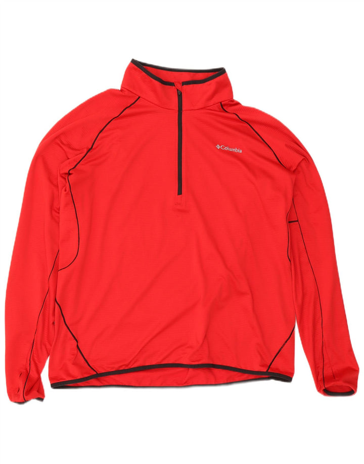 Columbia Jersey de forro polar con cuello y cremallera para hombre 2XL Poliéster a rayas rojas