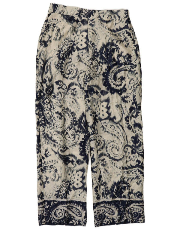 Zara Mujer Pantalón Casual Cónico Grande W30 L32 Poliéster Paisley Blanco