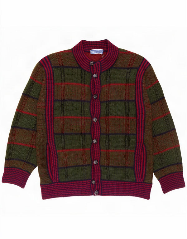Cortina suéter tipo cárdigan para hombre IT 50 Medium Green Check Mohair