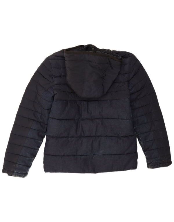 Zara Mens Chaqueta Acolchada Con Capucha UK 36 Small Azul Marino Poliéster