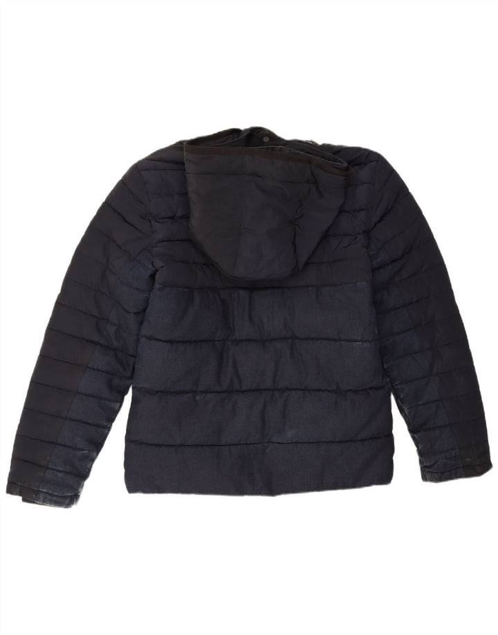 Zara Mens Chaqueta Acolchada Con Capucha UK 36 Small Azul Marino Poliéster