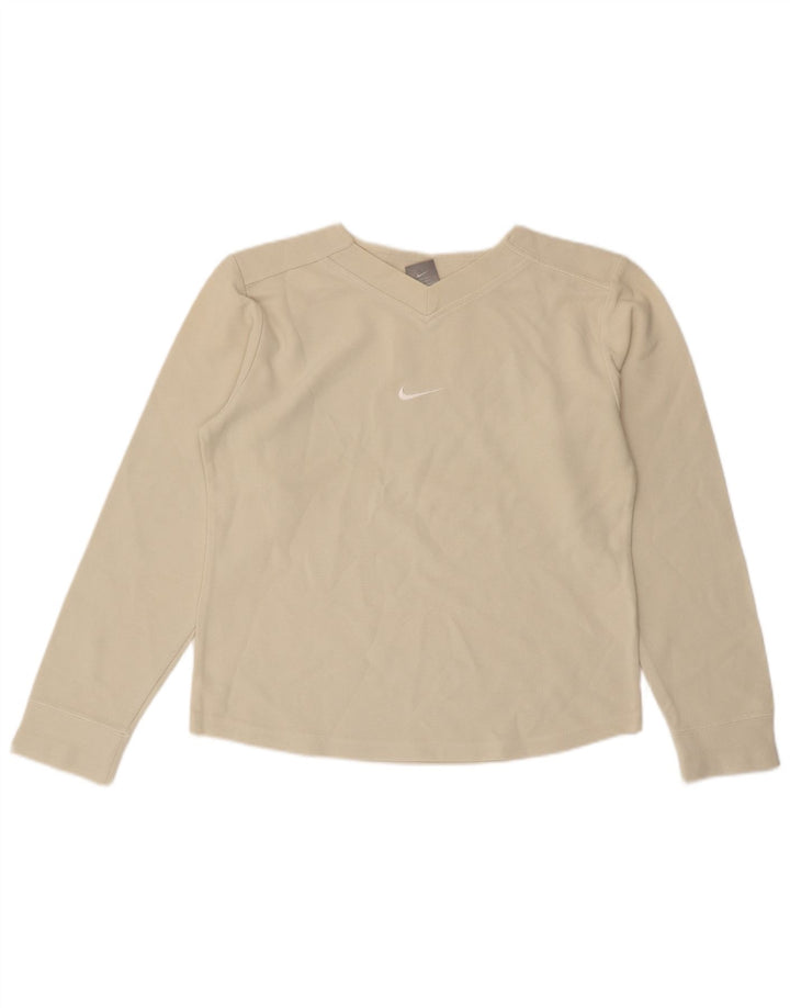 NIKE Top corto para mujer de manga larga UK 10/12 Medium Off White Cotton