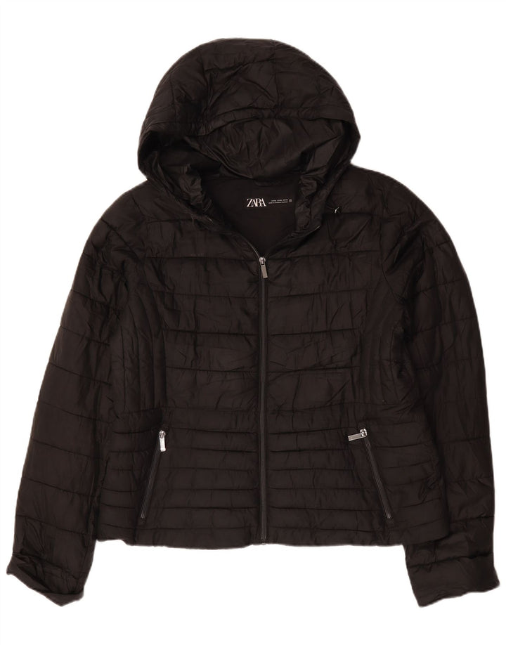 Zara Mujer Chaqueta Acolchada Con Capucha ES 40 XL Poliéster Negro