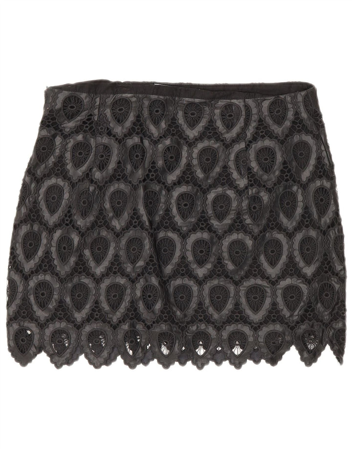Zara Mujer Mini Falda Grande W30 Negro Geométrico Poliéster