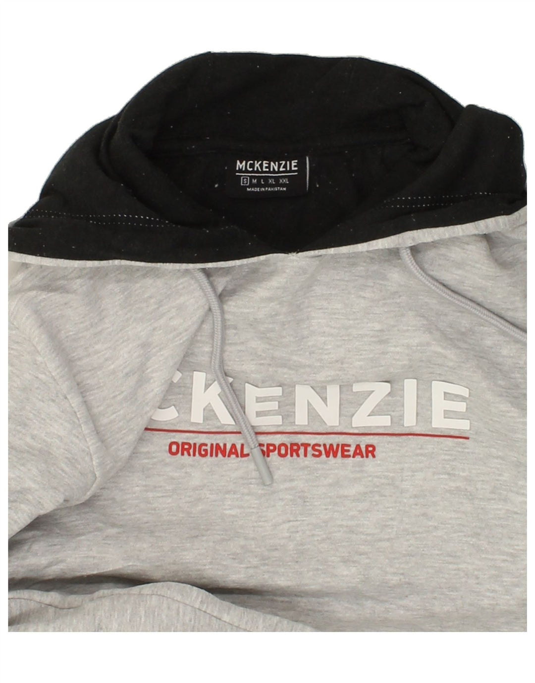 MCKENZIE Mens Graphic Hoodie Jumper Small Grey Cotton Vintage Mckenzie and Second-Hand Mckenzie from Messina Hembry 