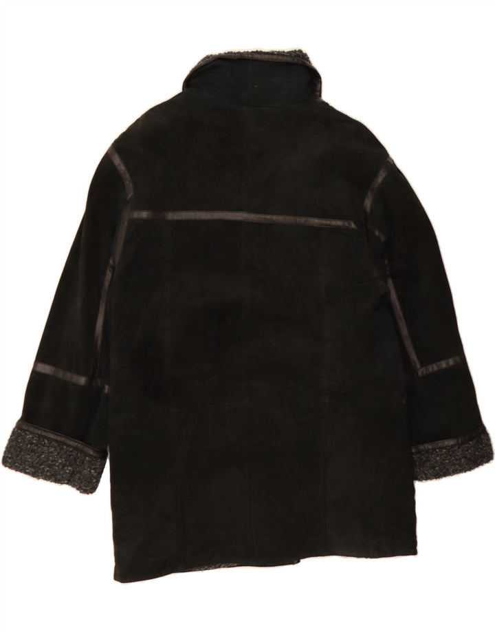 RIGANY Womens Shearling Coat UK 12 Medium Black Leather Vintage Rigany and Second-Hand Rigany from Messina Hembry 