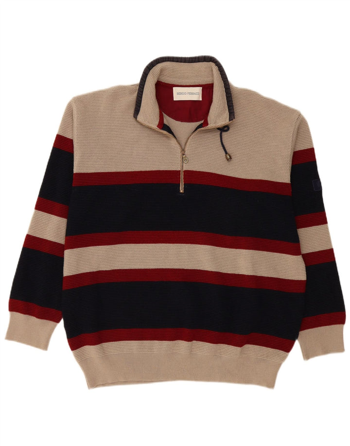 Vintage hombres zip cuello jersey suéter IT 56 2XL Beige Colorblock