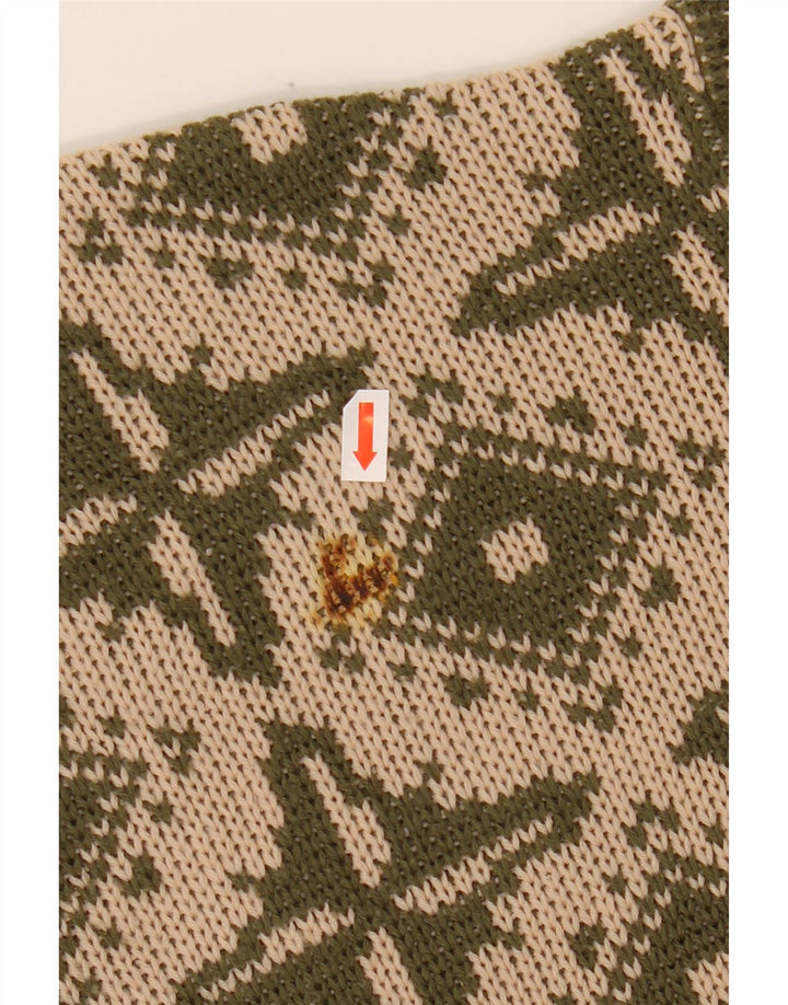 VINTAGE Mujer Barco Cuello Jersey Jersey IT 46 Grande Beige Geométrico