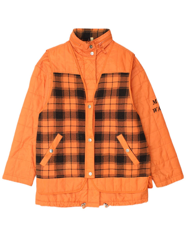 VINTAGE Chaqueta cortavientos de gran tamaño para mujer Reino Unido 12 Cheque naranja medio
