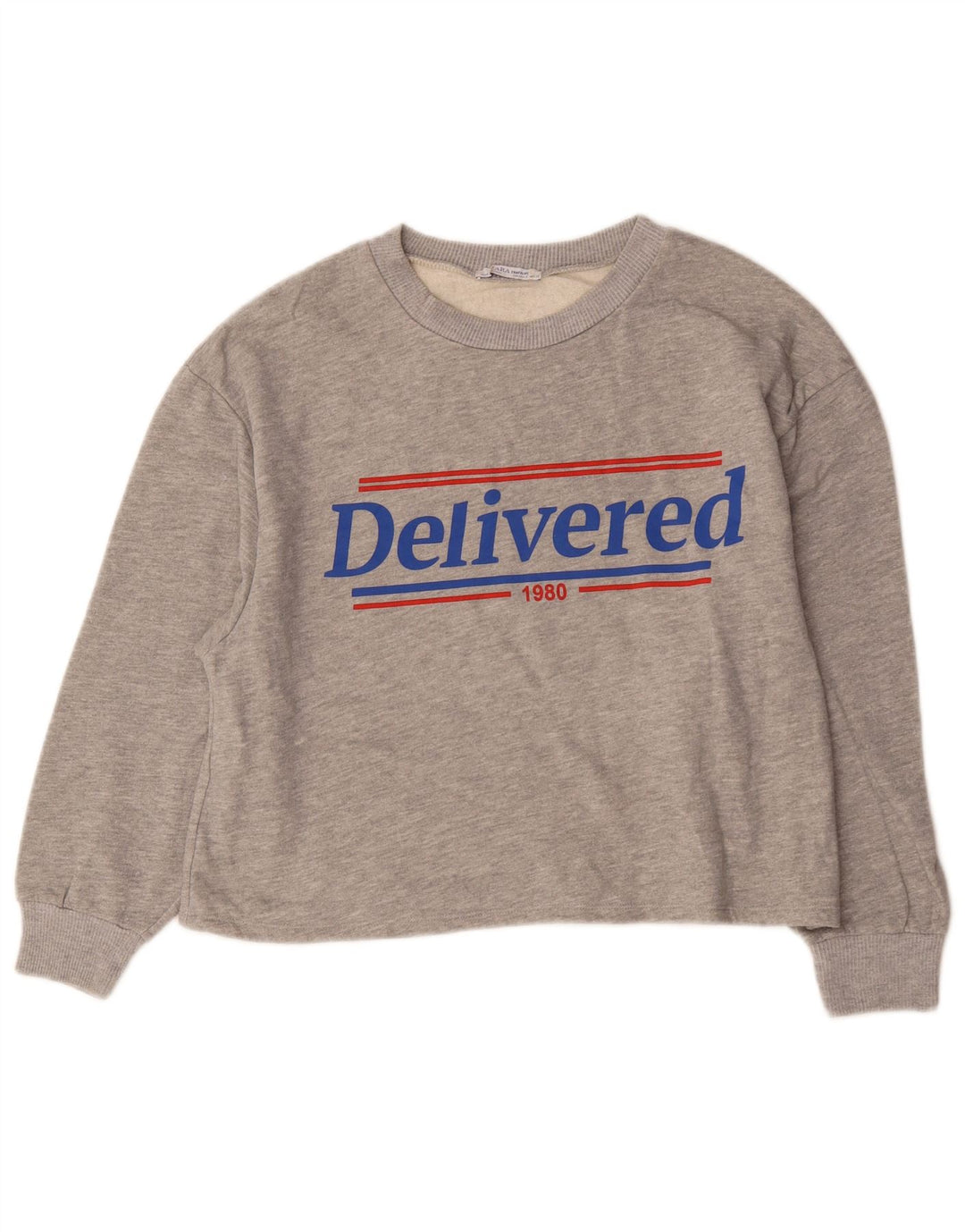 Zara Mujer Gráfico Sudadera De Gran Tamaño Jersey Reino Unido 10 Pequeño Gris Moteado