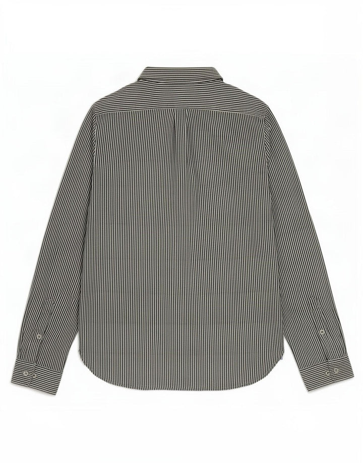 Vintage hombres pullover camisa azul medio algodón a rayas