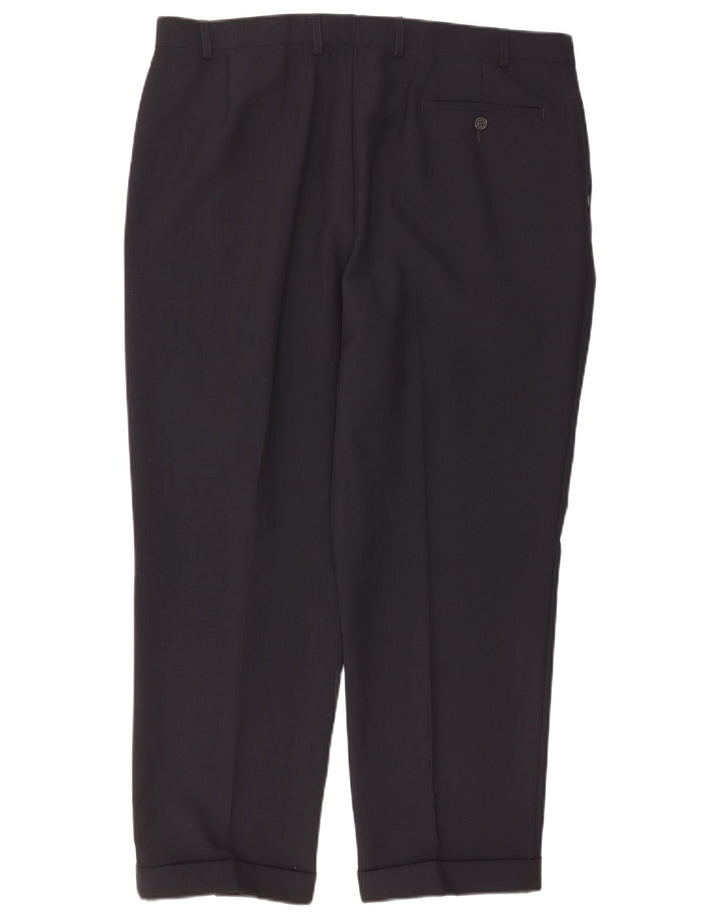 Marks & Spencer Pantalón de traje con pinzas para hombre W40 L29 Poliéster azul marino