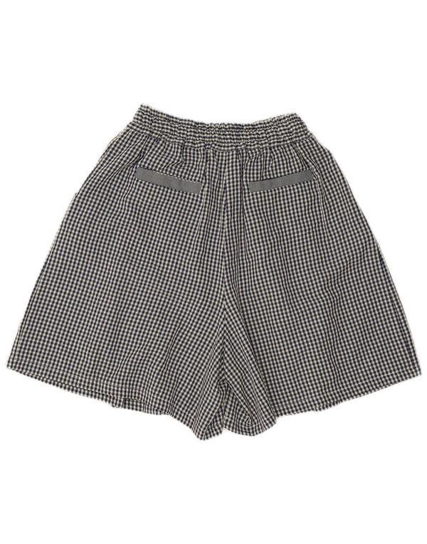 Wiya - Pantalones cortos de cintura alta para mujer, talla única W26, algodón a cuadros azul marino