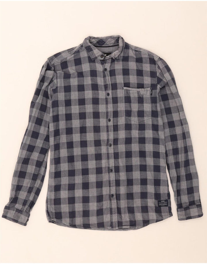 JACK & JONES Camisa de franela para hombre Small Navy Blue Check Cotton