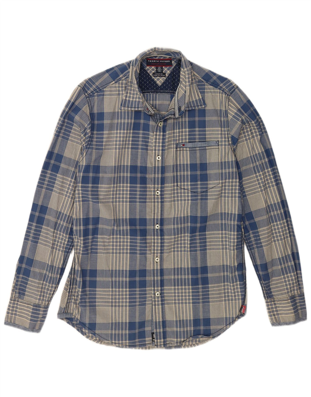 TOMMY HILFIGER Camisa de corte personalizado para hombre, algodón a cuadros azul pequeño