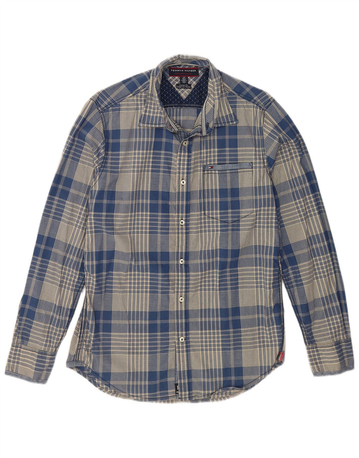 TOMMY HILFIGER Camisa de corte personalizado para hombre, algodón a cuadros azul pequeño