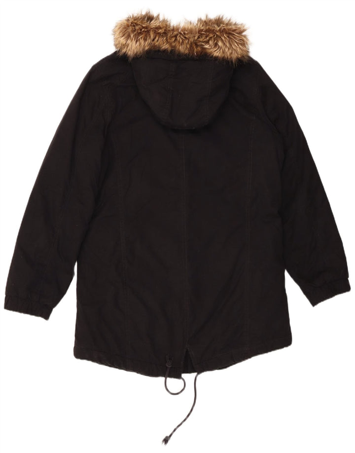 GUESS Chaqueta parka extragrande con capucha para mujer UK 8 Small Algodón negro