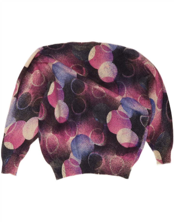 Vintage mujer cuello redondo jersey suéter Reino Unido 16 grande multicolor Angora