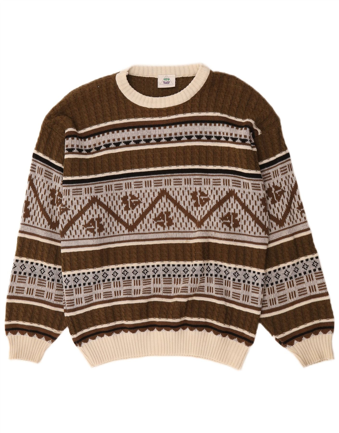 Nuevo Jersey Fast para hombre con cuello barco, color marrón medio, Fair Isle