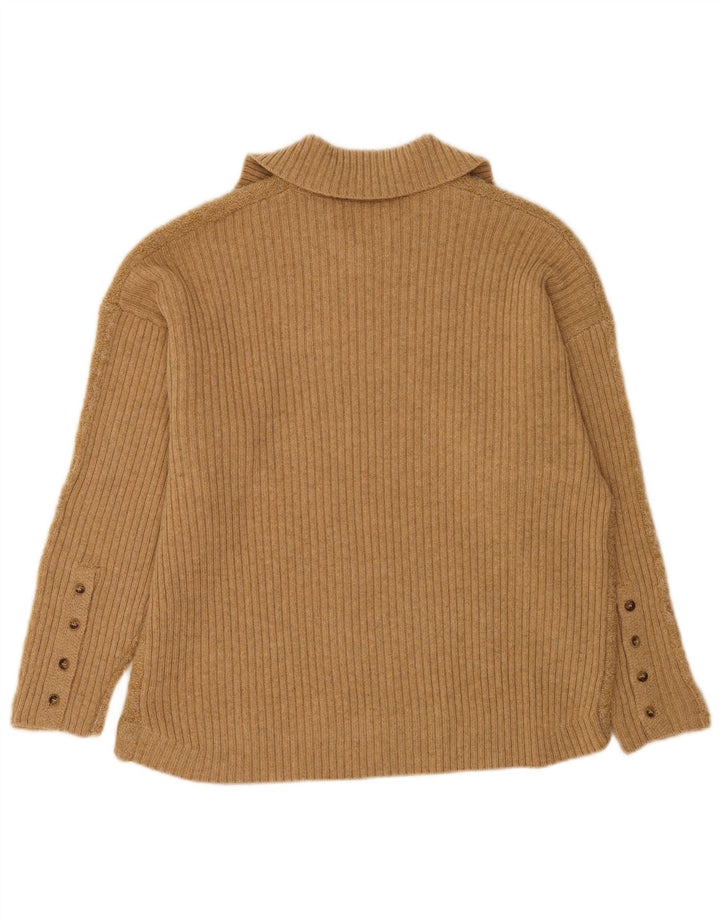 Indi & Cold Suéter tipo jersey de gran tamaño con cuello tipo polo para mujer UK 16 Lana beige grande