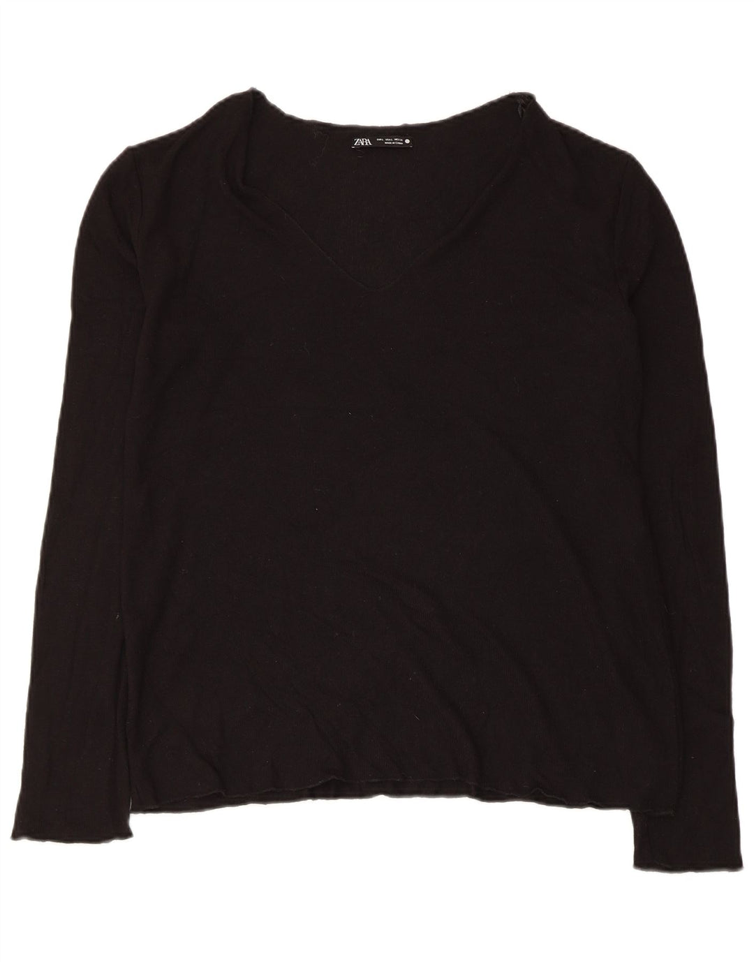 ZARA Jersey con cuello en V para mujer UK 46 Large Viscosa negra
