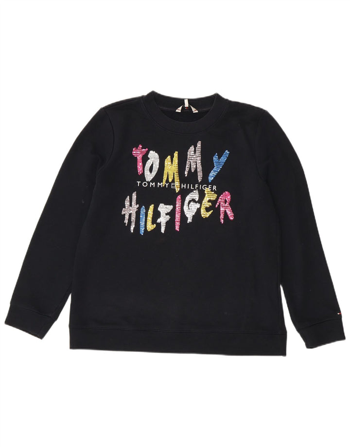 Tommy Hilfiger Sudadera gráfica para mujer Jumper UK 14 Medium Azul marino