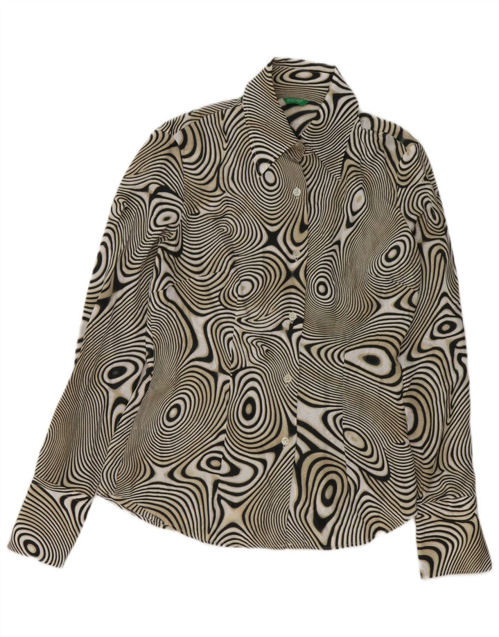 BENETTON Blusa camisera con estampado abstracto para mujer UK 44 Mediano Negro