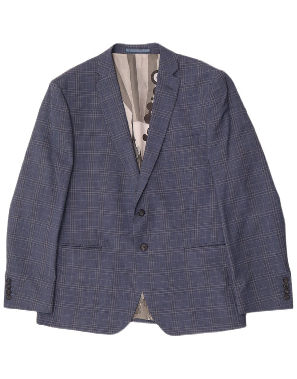 Ben Sherman Chaqueta tipo blazer de 2 botones para hombre UK 44 2XL Lana a cuadros azul