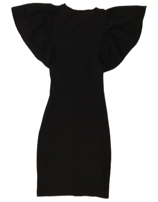 Zara Vestido Ajustado De Ala De Murciélago para Mujer Reino Unido 8 Pequeño Algodón Negro