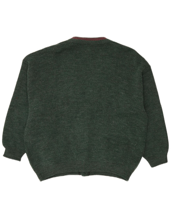 Vintage hombres Cardigan suéter XL lana verde
