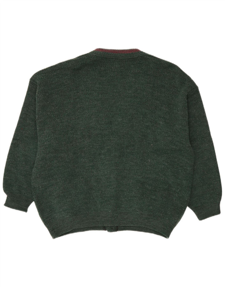Vintage hombres Cardigan suéter XL lana verde