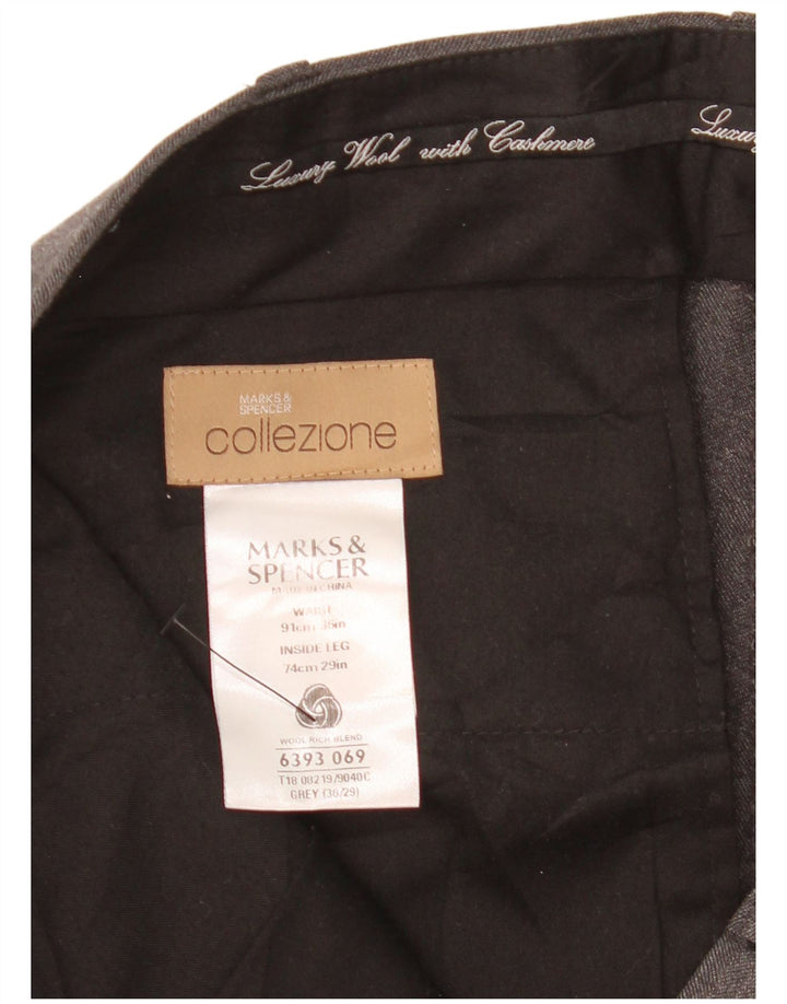MARKS & SPENCER Pantalón de traje recto para hombre W36 L29 Lana gris