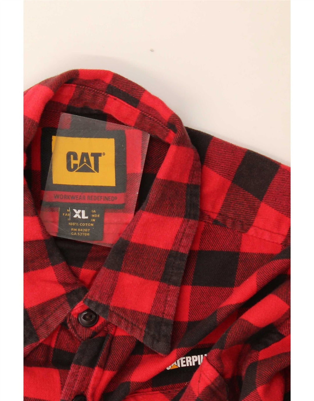Caterpillar Camisa de franela para hombre XL Algodón a cuadros rojo