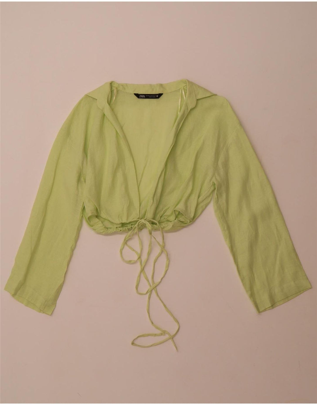 ZARA Mujer Crop Cardigan Top UK 6 XS Lino Verde