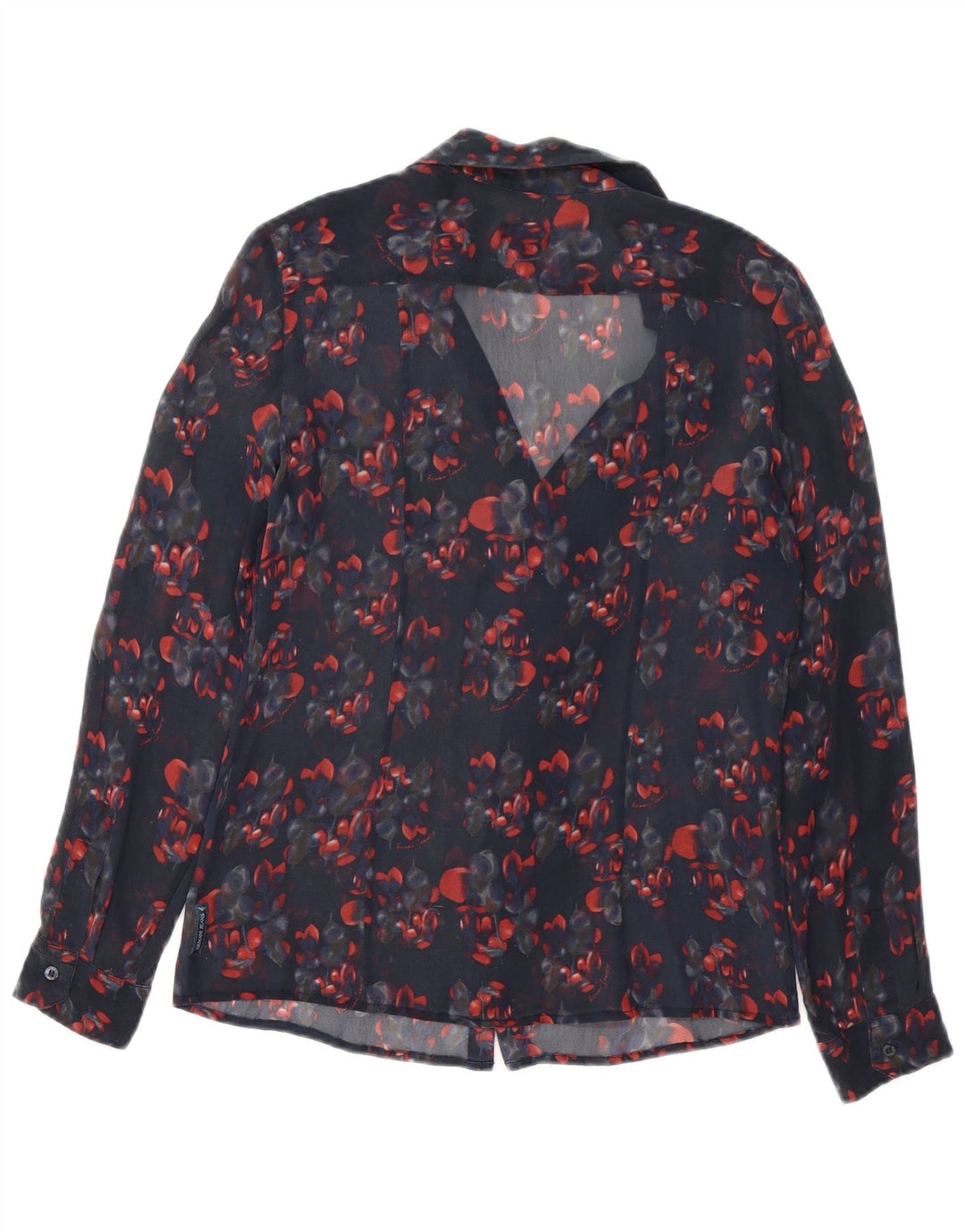 ARMANI JEANS Blusa camisera con volantes en la parte delantera para mujer EU 42 Grande Azul marino Floral