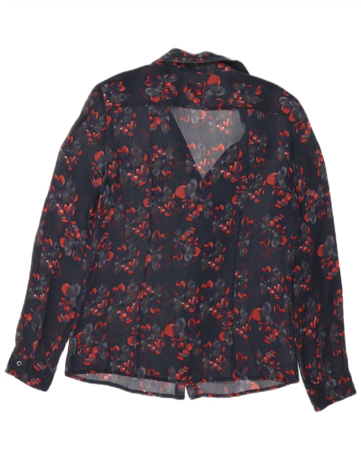 ARMANI JEANS Blusa camisera con volantes en la parte delantera para mujer EU 42 Grande Azul marino Floral