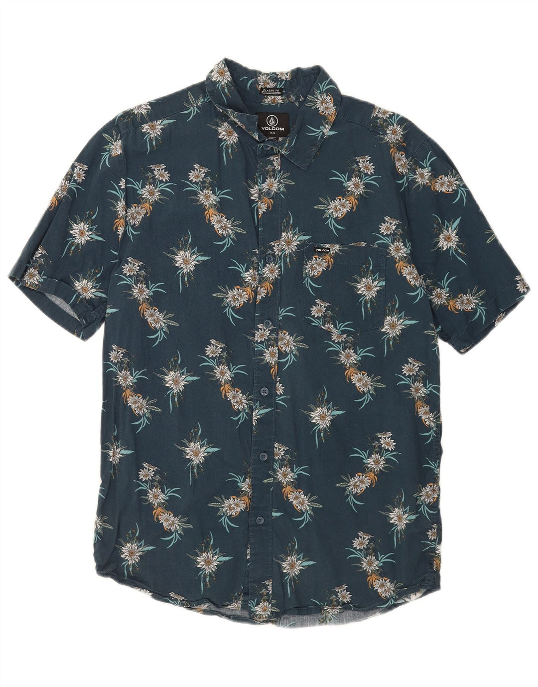 Camisa Volcom de corte clásico de manga corta de algodón floral azul medio para hombre