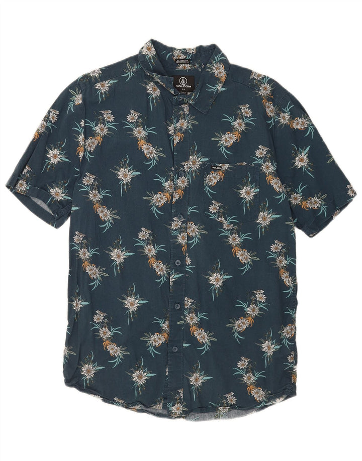 Camisa Volcom de corte clásico de manga corta de algodón floral azul medio para hombre