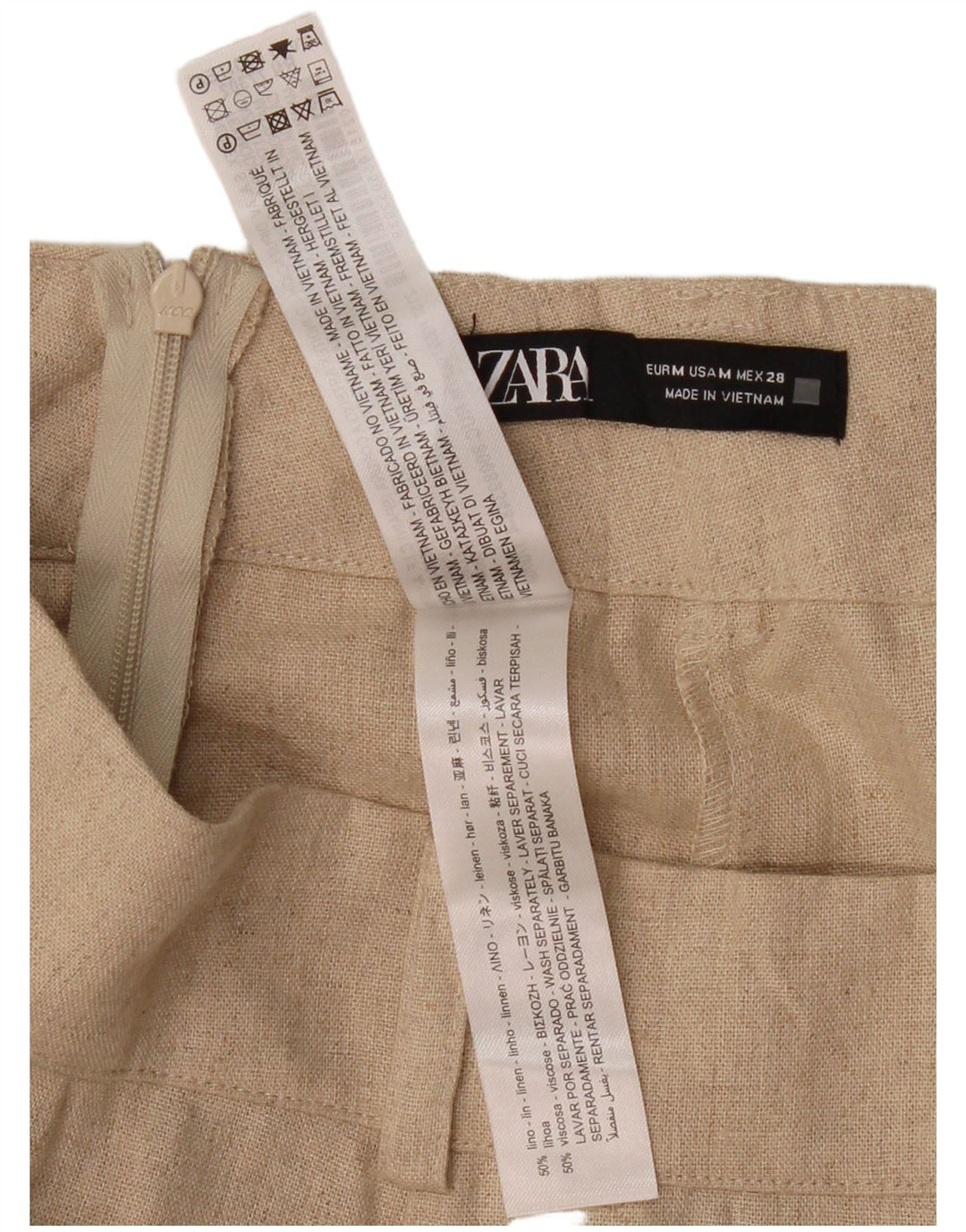 ZARA Mujer Falda Midi Mediana W30 Lino Beige