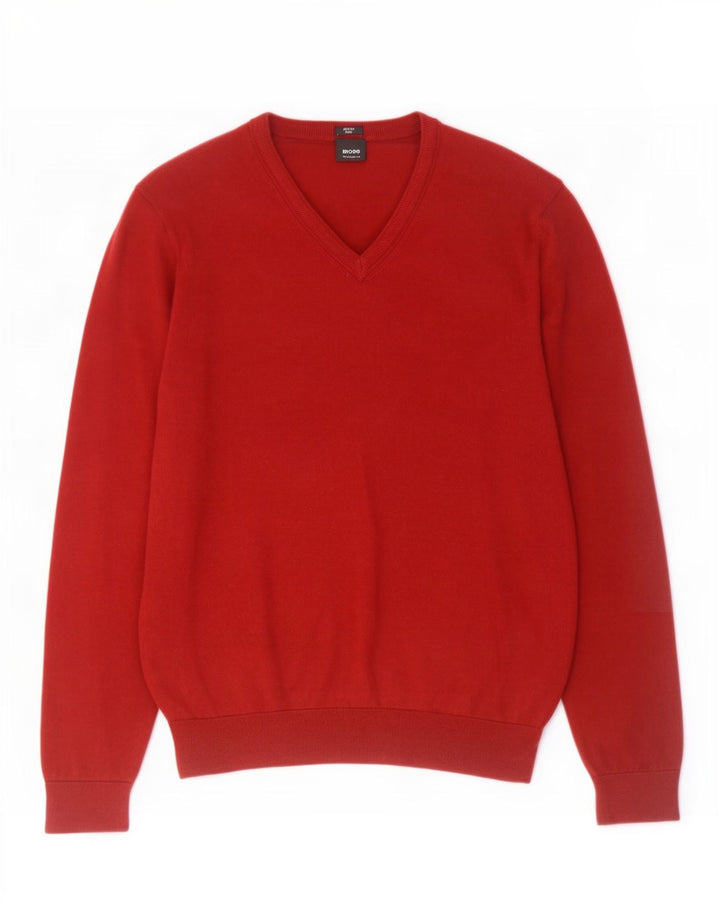 Hugo Boss Hombre Jersey de corte estándar con cuello en V y diseño colour block en rojo medio
